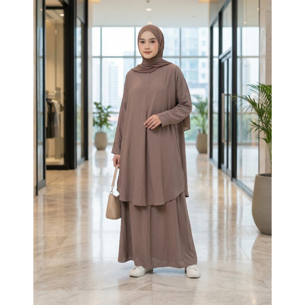 Jual Vatma One Set Rok Dan Tunik Bahan Polo Linen Resleting Depan ...