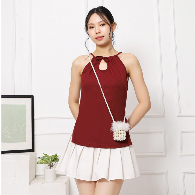 Jual LONAIRE - An an Halter Top Merah Maroon | Atasan Wanita Casual CNY ...