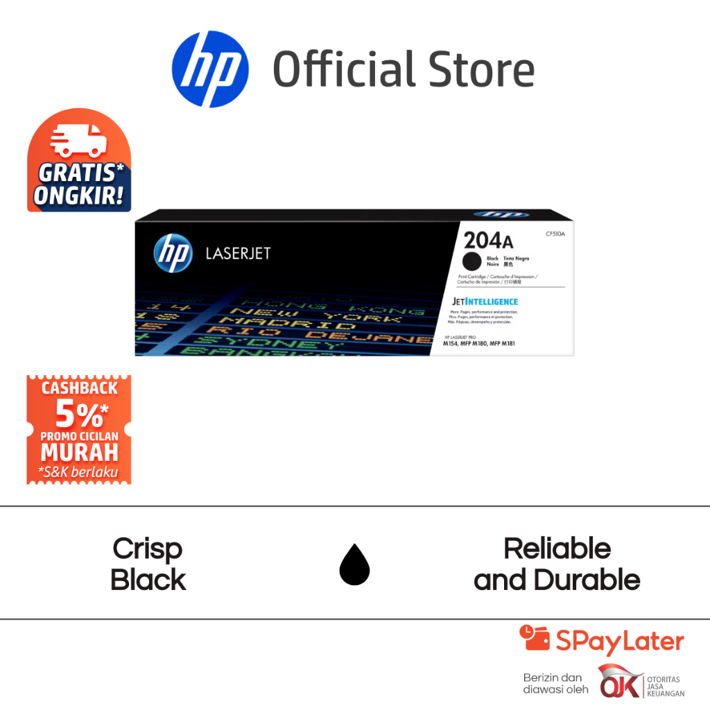 Tinta HP 204A Black Original LaserJet Toner Cartridge Hitam Cartridge Asli HP Color LaserJet Pro M154 Printer series HP Color LaserJet Pro MFP M180 Pr