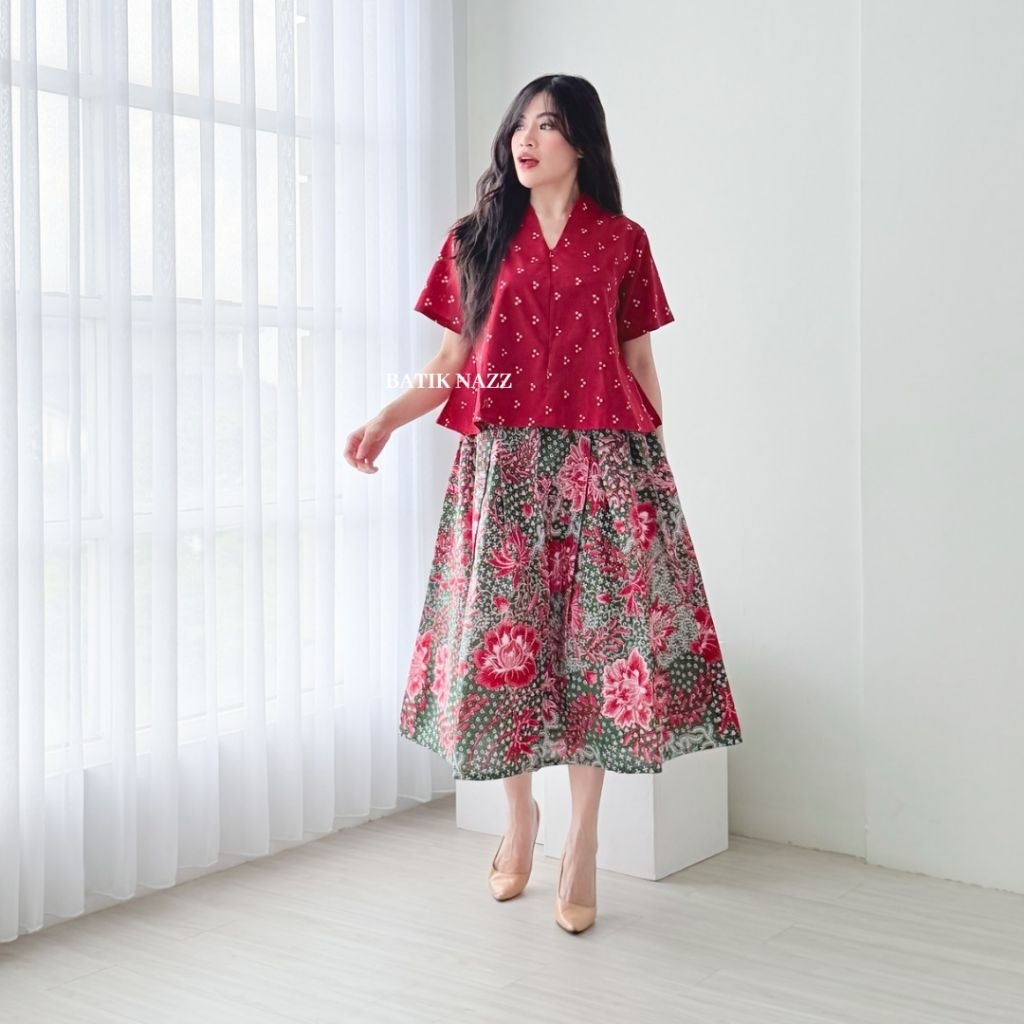 Jual Blouse Batik Semi Crop One set Rok batik Ruffles Rok Batik Payung ...
