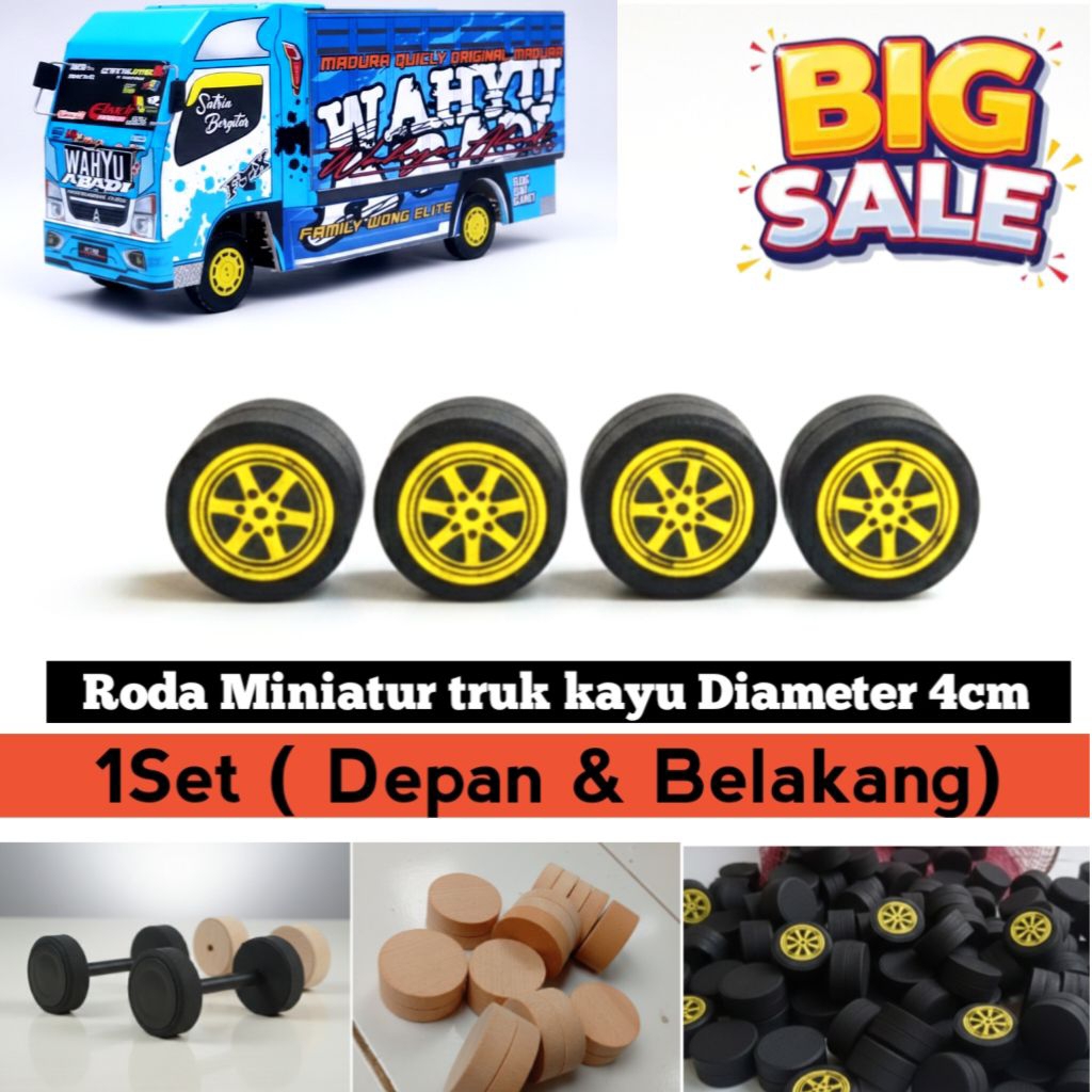 Jual RODA Miniatur Truk oleng /Bahan kayu[ 1 SET depan belakang ...