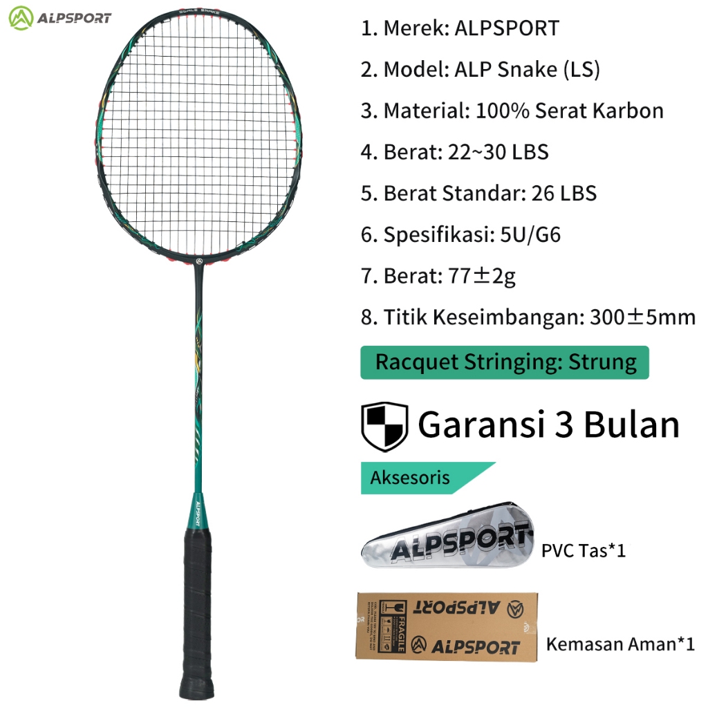 Jual ALPSPORT V5 Scale Snake Raket Bulutangkis Max 30LBS 5U G6 Wave ...