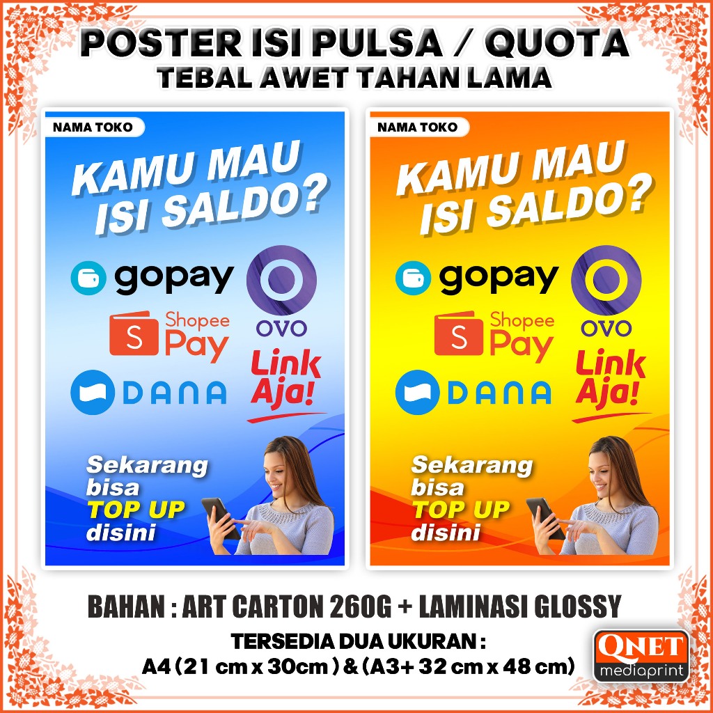 Jual POSTER KONTER EWALLET COSTUM NAMA + LAMINASI GLOSSY | Shopee Indonesia