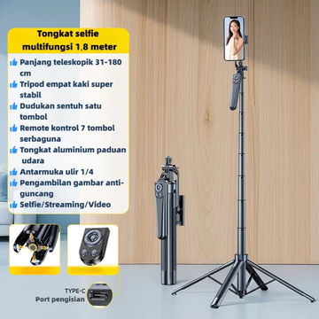 Tongkat Selfie Bluetooth R29 180cm Dengan Tripod Portabel Dan Remote Control Dilengkapi