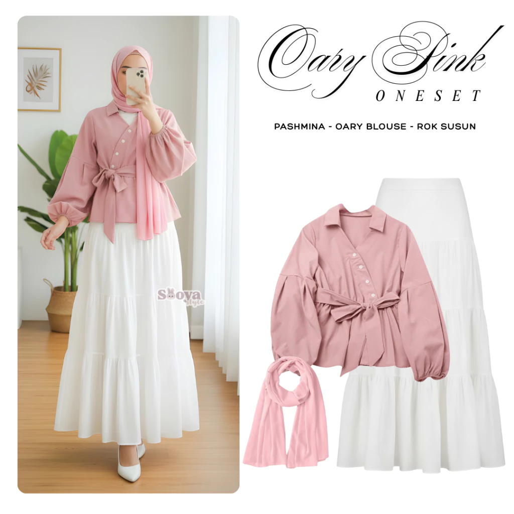 3in1 Cewe Kekinian Oary Blouse Rok Pashmina