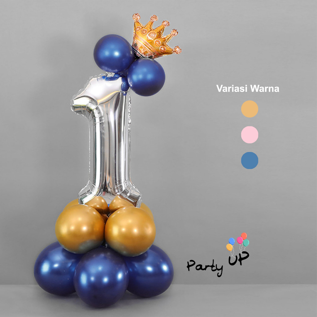 [Paket Acc] Balon Chrome Pastel Standing Angka Silver Jumbo 100cm Midnight Blue Gold Pink Biru Silver