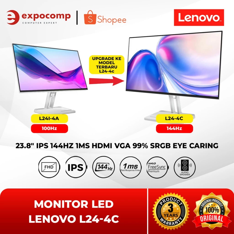 Jual MONITOR LED LENOVO L24-4C 23.8" IPS 144HZ 1MS HDMI VGA 99% SRGB ...
