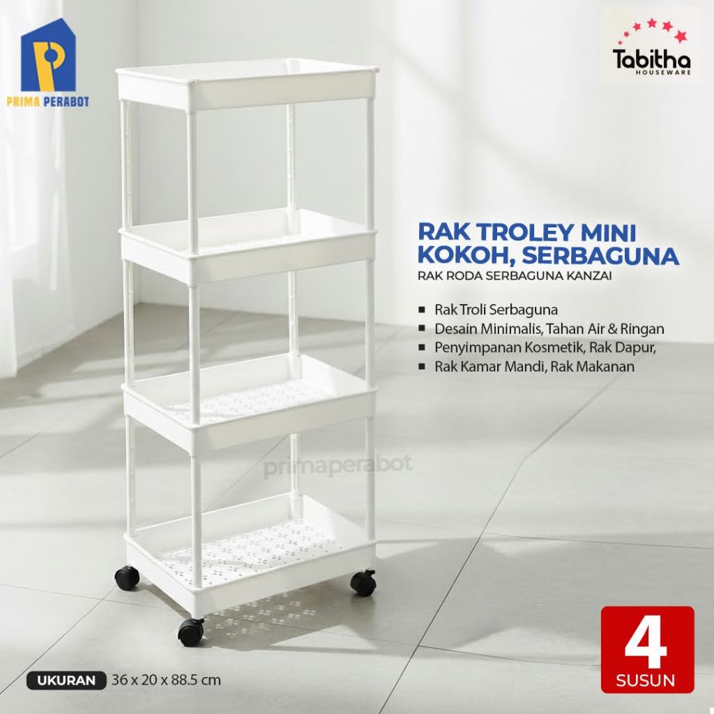 Jual Rak Roda Susun 4 Rak Troli Mini Putih Kanzai | Shopee Indonesia