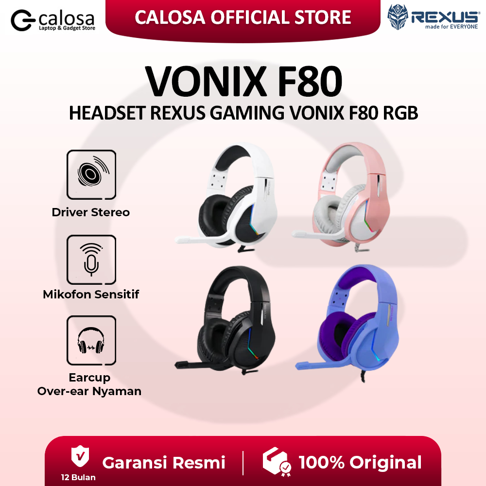 Jual Headset Gaming Over-Ear RGB Rexus Vonix F80 F-80 F 80 RGB Garansi ...