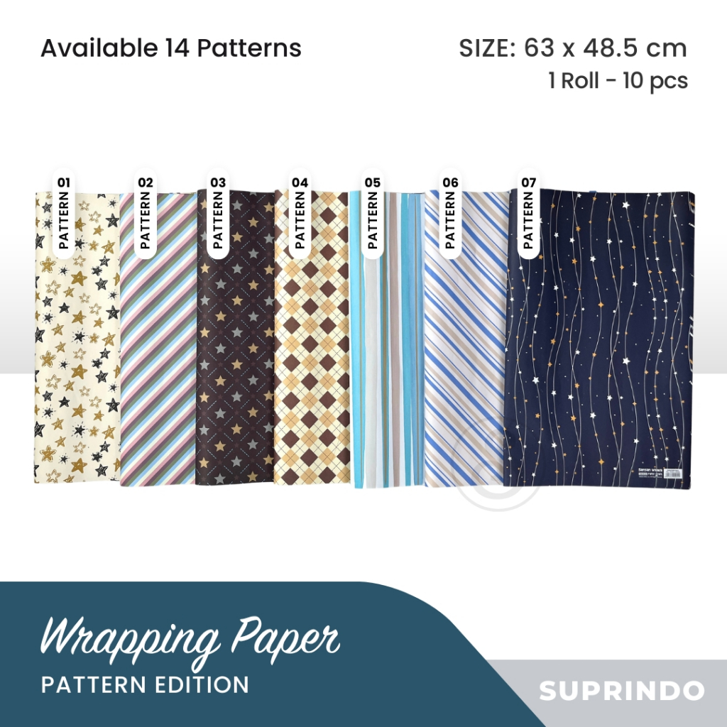 Jual (10 lbr) KERTAS KADO MOTIF PATTERN / GEOMETRIS (63.5 x 49.5 cm ...