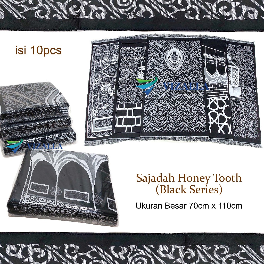 [ isi 10pcs ] Honey Tooth Sajadah Travel Lembut Ukuran Besar 70cm x 110cm Black Series/ Armaan