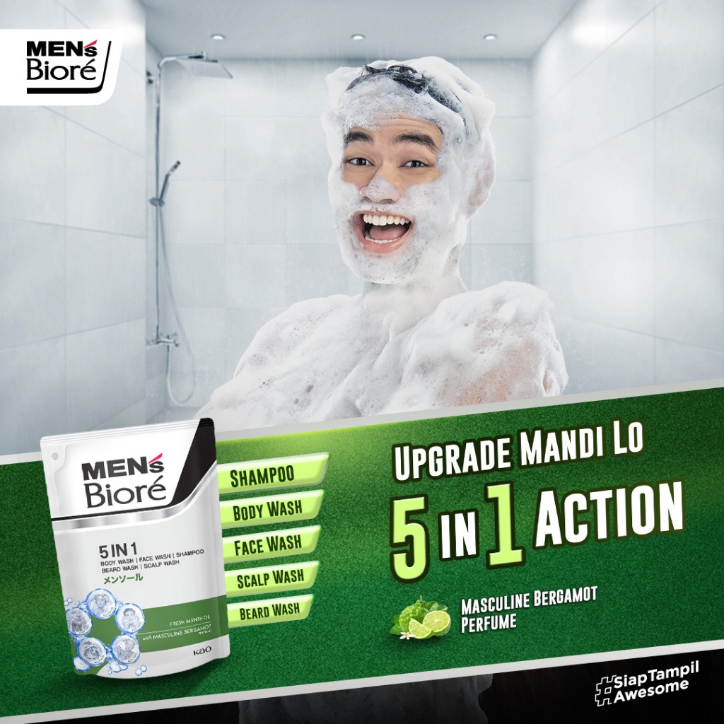 Jual Men's Biore 5 in 1 Shampoo & Sabun Mandi Cair Pria Fresh Menthol ...