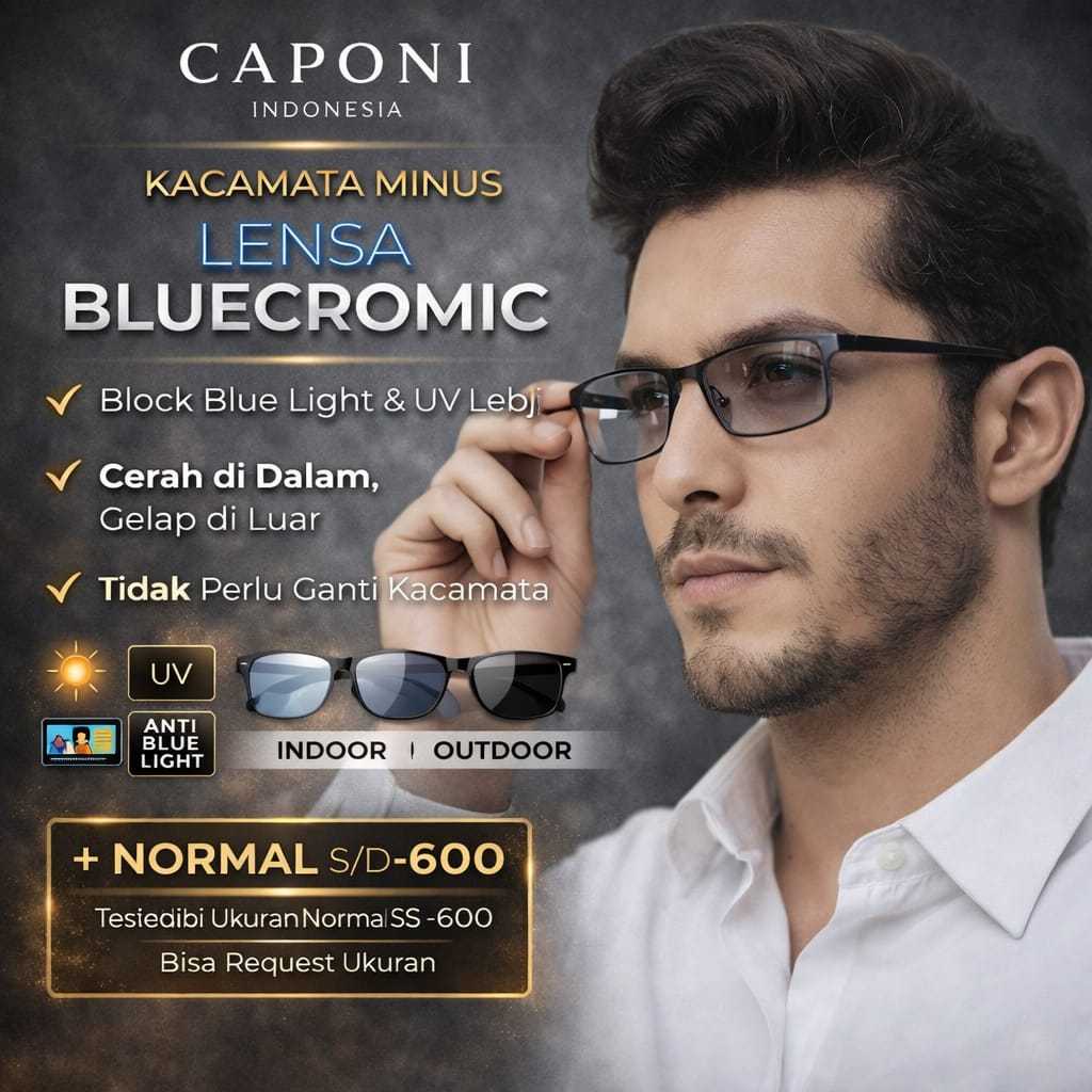 Jual CAPONI FN600 Kacamata Photocromic Anti Radiasi Pria Lensa Minus ...