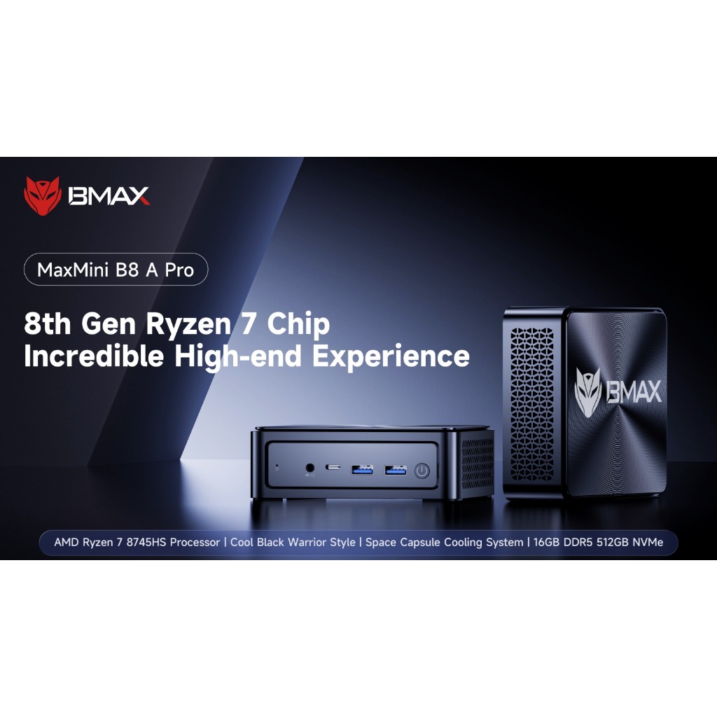 Mini PC Gaming BMAX B8A Pro AMD Ryzen7 8745HS DDR5 16GB/512GB SSD NVMe WiFi6 USB Type-C Windows 11 Pro