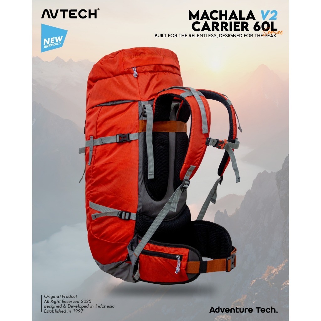 AVTECH - Tas Ransel Carrier Keril Gunung Backpack Hiking Camping Outdoor 60 Liter Free Rain Cover - MACHALA 60