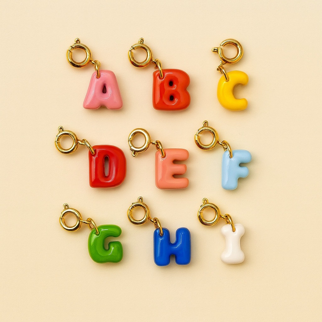 Jual Chera Charms Handmade Gold Colorful Clay Charms Alphabet Letters A ...
