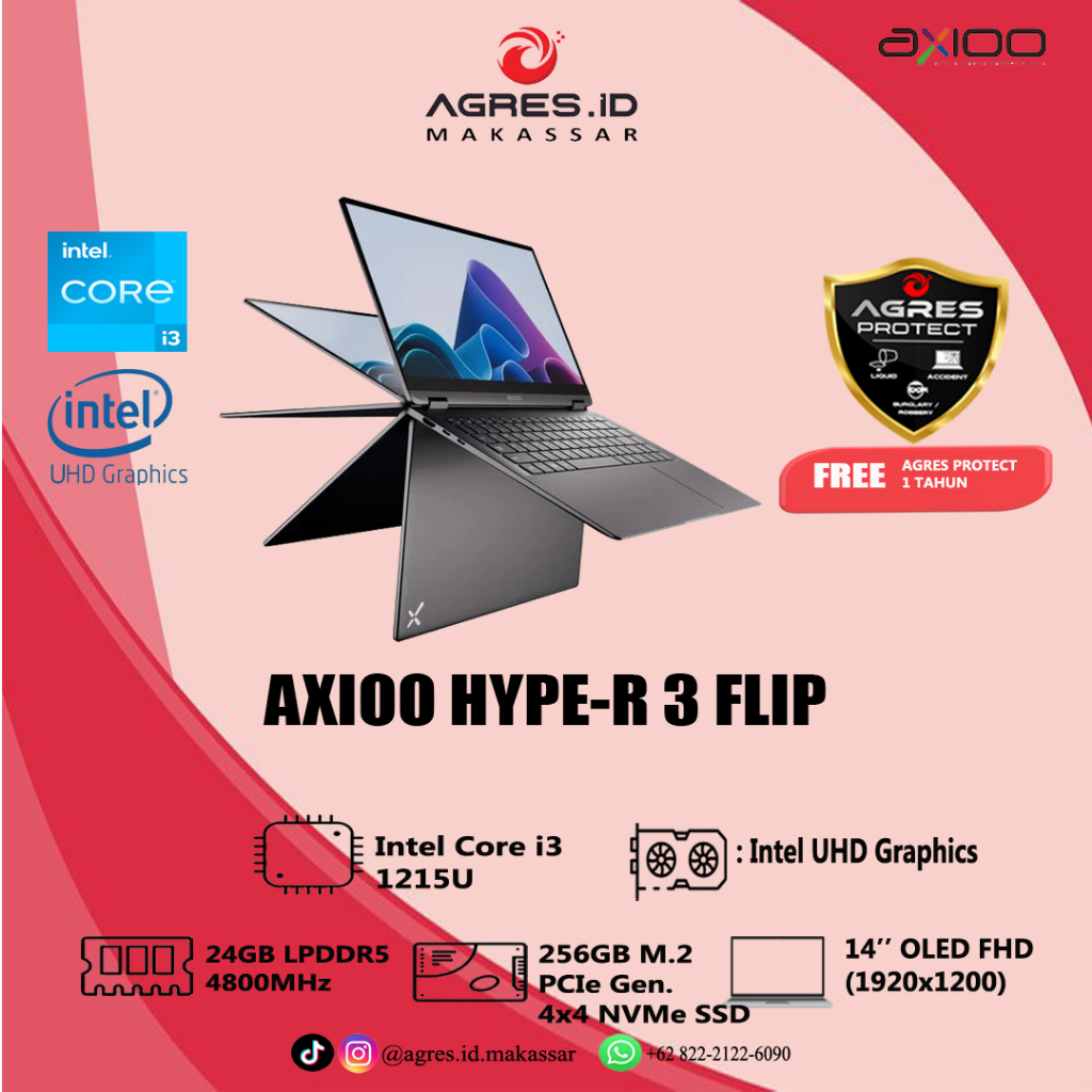 Jual AXIOO HYPE-R 3 FLIP TOUCH OLED I3 12 15 24GB 256GB DOS 14. 0FHD ...