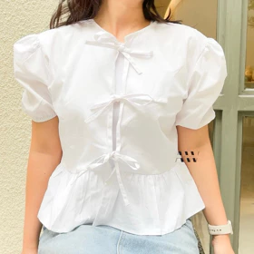 KAYLA TOP Blouse Korea Atasan Perempuan Ribbon Top Lengan Panjang Dan Lengan Pendek