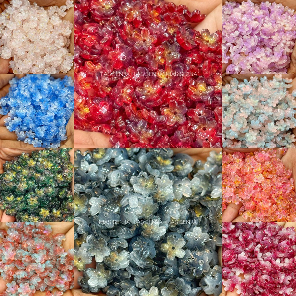 Jual 25gr MANIK BUNGA SAKURA KACA 10mm (kecil) BAHAN DIY, GELANG, STRAP ...