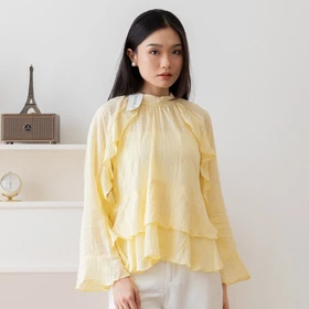 Karin Top Blouse Wanita Korea Ruffle Lengan Panjang E.269