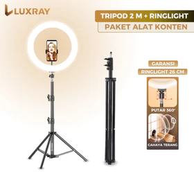Paket Tripod 2 Meter Ring Light 26Cm Ring Light Tripod Konten Kreator MUA Live Vlog 3 Warna