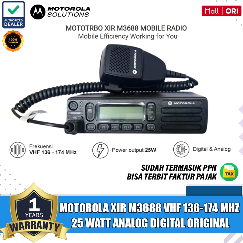 Jual MOTOROLA Xir M3688 M 3688 XIRM3688 25 Watt Rig VHF 136-174Mhz ...