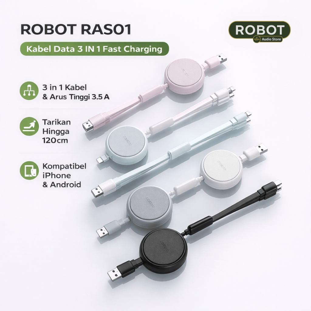 Jual ROBOT Kabel Data Multi Fungsi 3-in-1 Retractable USB Type C ...