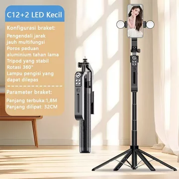 TOOREA C12 Tripod Selfie Stick Pelacakan Wajah Otomatis Tripod Pelacakan Wajah Otomatis Tripod