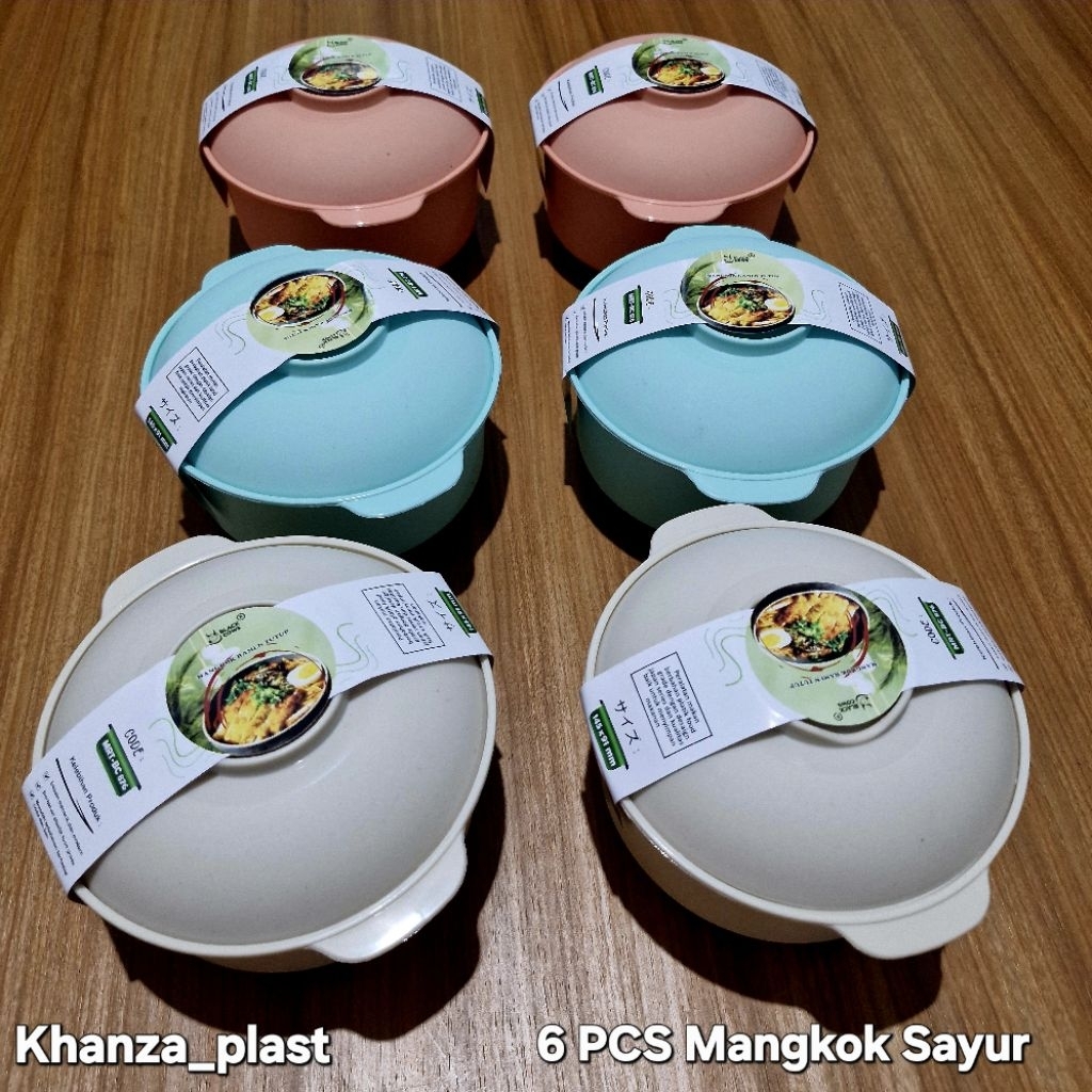 6 Set Mangkok + Tutup Plastik Food Grade Tebal | Tahan Panas & Dingin