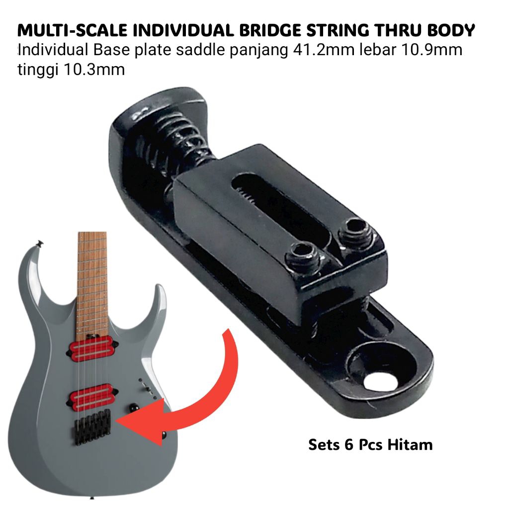 Jual Bridge Gitar Multi-Scale Individual 6 Pcs Saddle String Thru Body ...