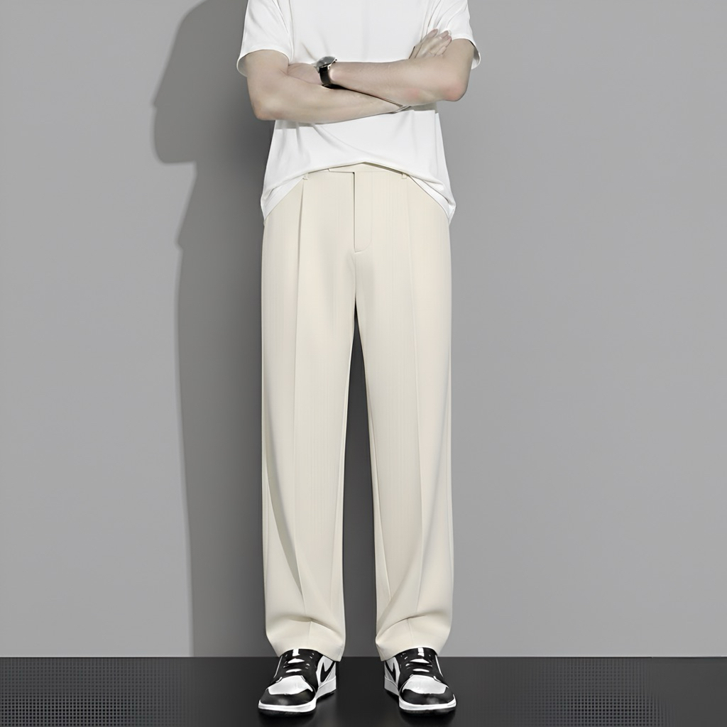 RECLOUD Celana Formal Pria Loose Pants Kantor Katun Twist Cream Size 27–38