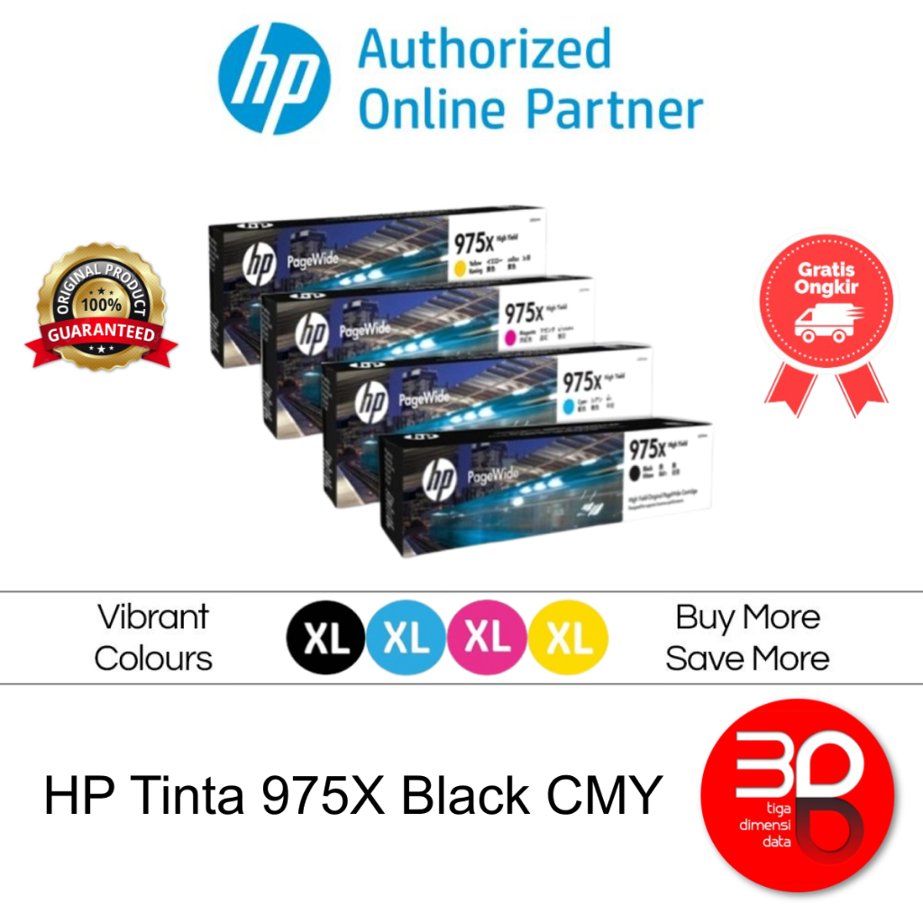 HP Tinta Printer 975X Black Cyan Magenta Yellow Original [L0S09AA L0S00AA L0S03AA L0S06AA]