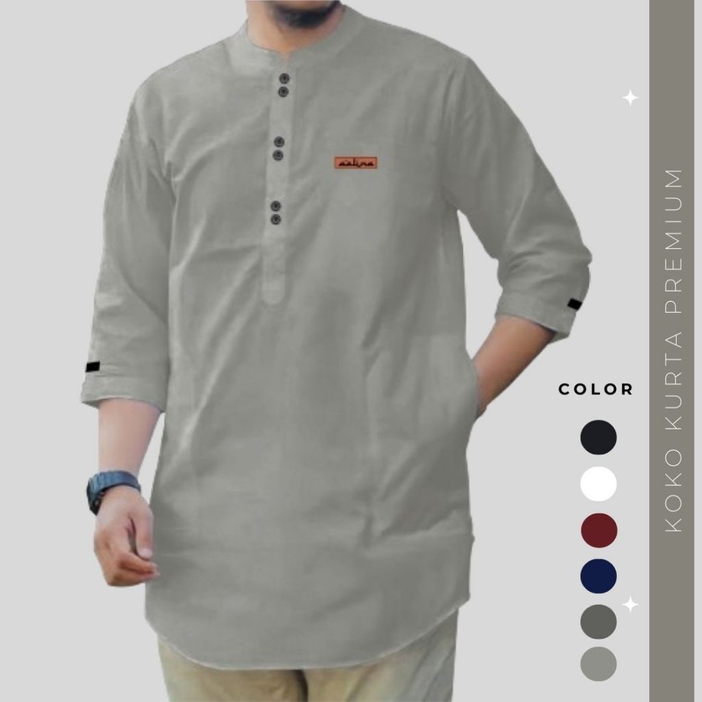 Promo Baju Koko Kurta Pria dewasa bahan katun Madinah Premium koko kurta Lengan 3/4 terbaru