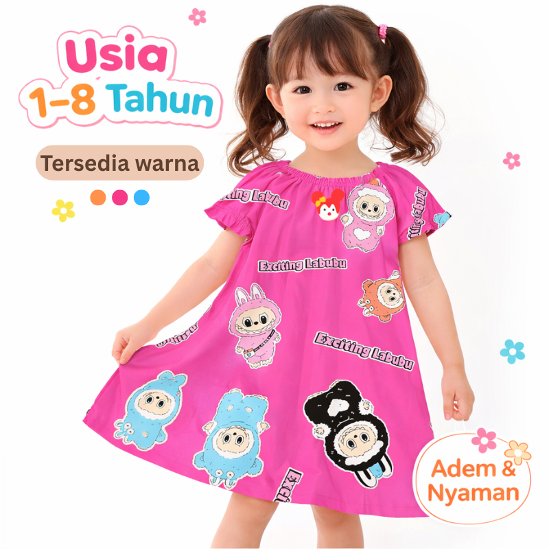 Jual Dress Anak Labubu 1 - 8 Tahun Model Tangan Printing / Daster ...