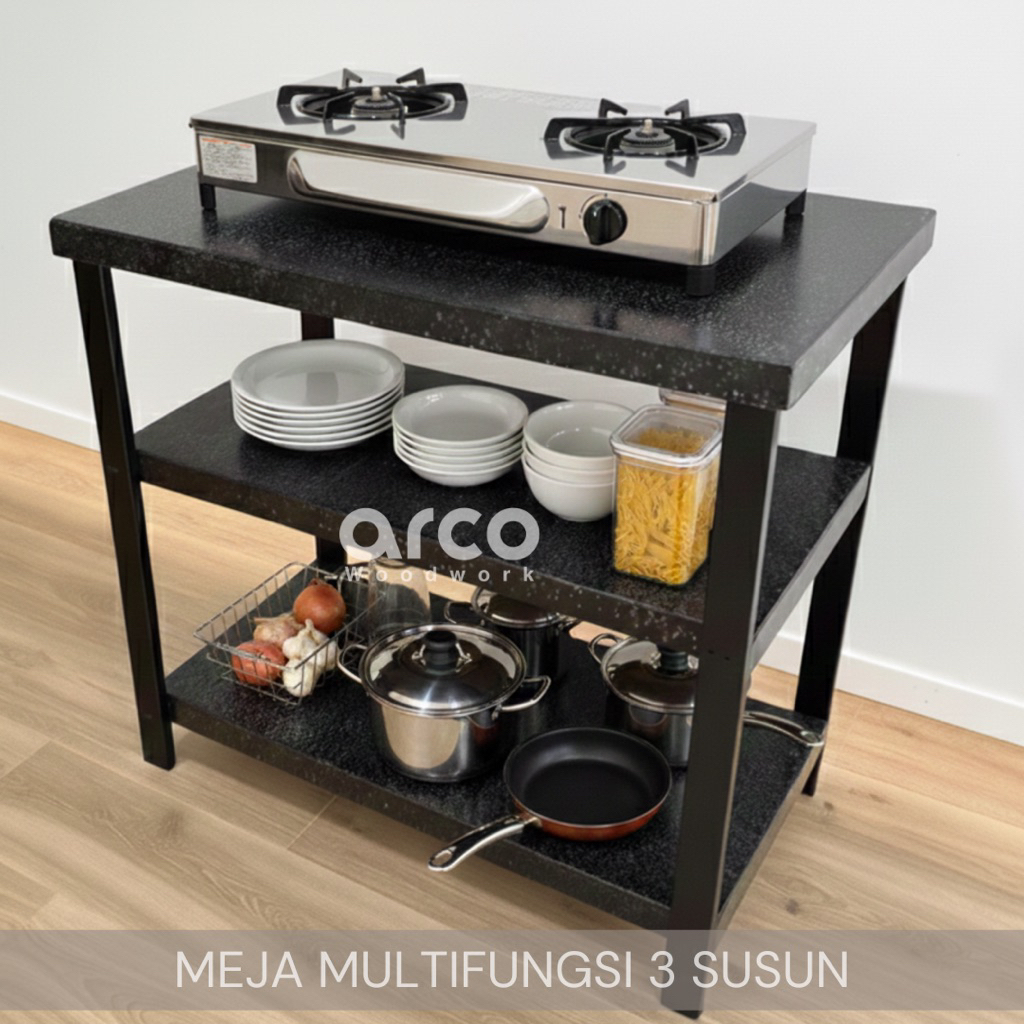 Jual Meja kayu 3 susun serbaguna, meja kompor 2 tungku dapur minimalis ...