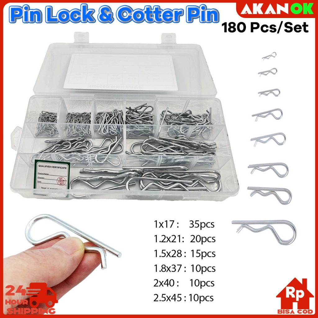 Jual Pin Lock & Cotter Pin Set - 180pcs Snap Pin R Logam Presisi ...
