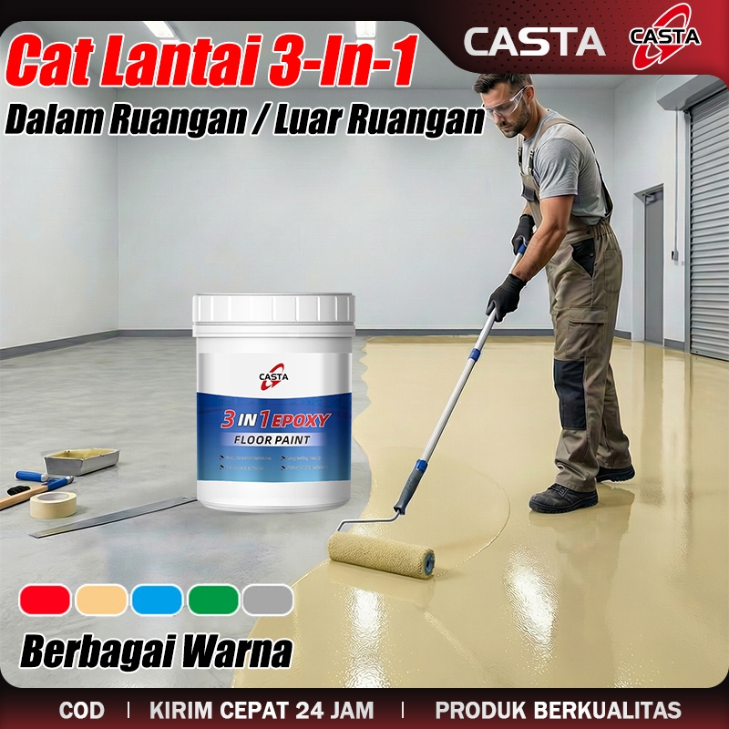CASTA Cat Lantai Epoxy 3 In 1 1KG Berbasis Air Tahan Aus Anti Slip Tahan Air Tanpa Bau Ramah Lingkungan Cocok Gudang Garasi Pabrik Lantai Semen Indoor Outdoor Parkir Basement Toilet Renovasi Praktis Mudah Dibersihkan Awet