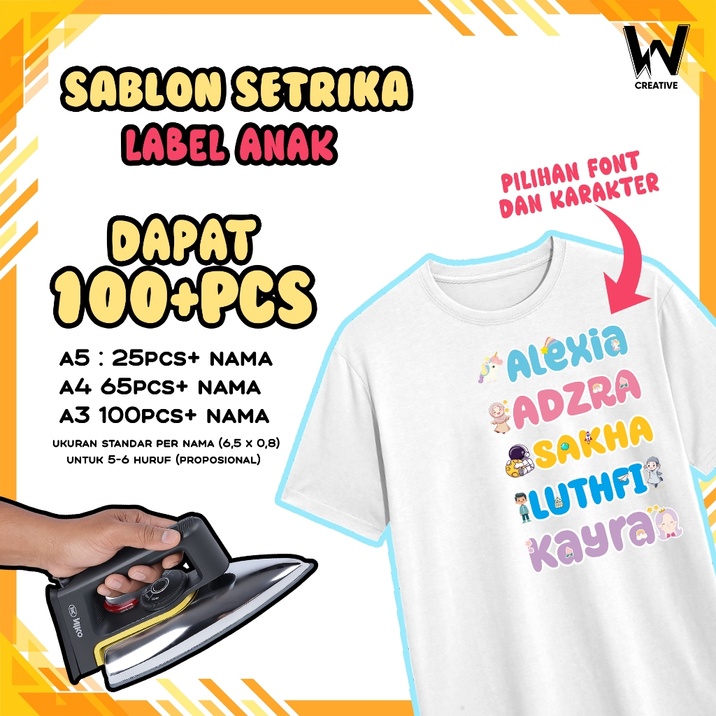 Jual (MURAH) Sticker Nama Label Printing Kain / Kaos Sablon Setrika ...
