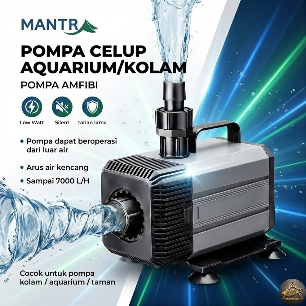 MANTRA Pompa Aquarium Amfibi dan Celup 7000 Liter/Jam Arus Kencang Silent Tahan Lama Pompa Aquarium/Kolam/Hidroponik 103/104/105/106/107/108