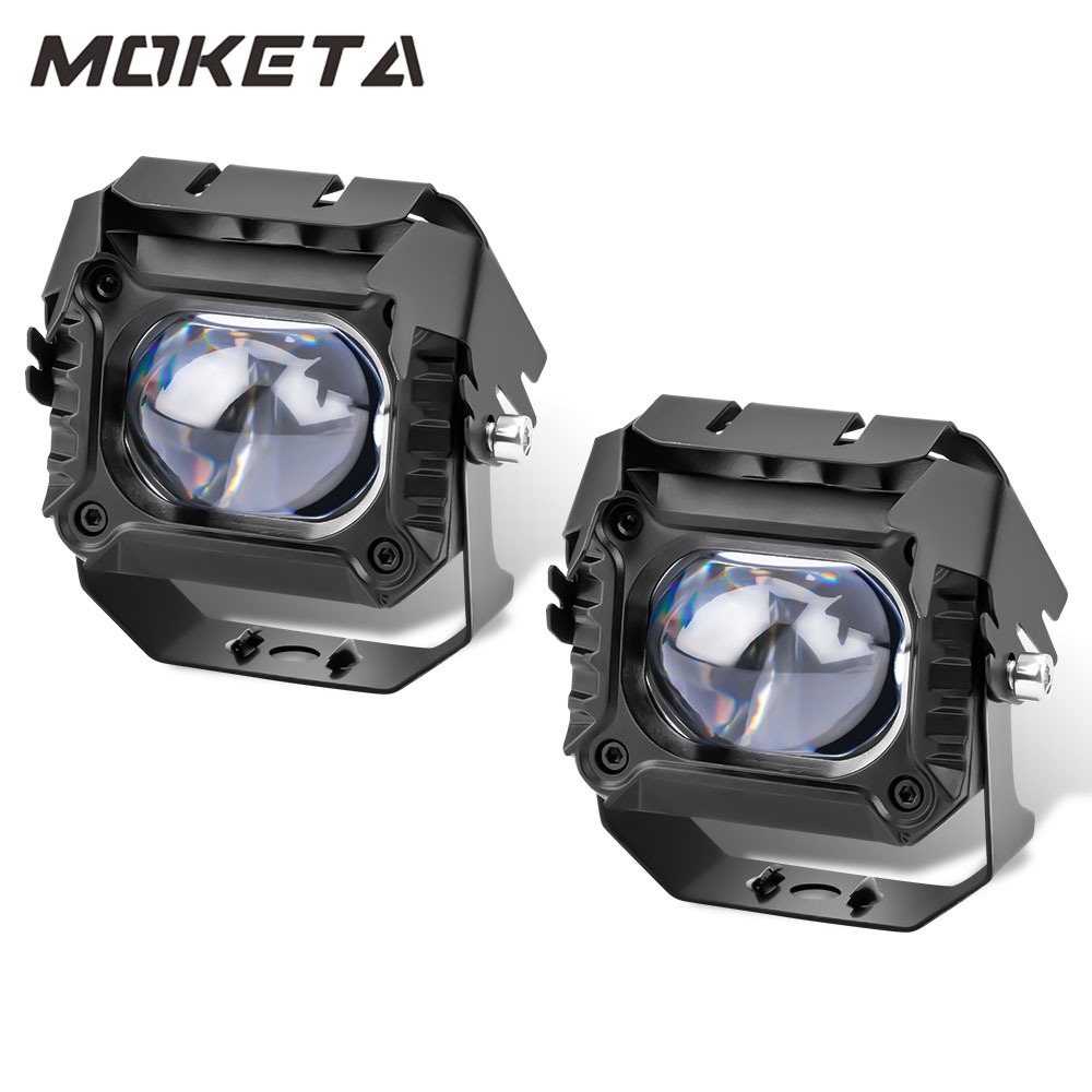 MOKETA Lampu Tembak Laser lampu led motor tembak/Universal 50Watt 12-85V 6000K IP67 Mata Emas Super Terang/D2 Mobil Motor Dual Warna lamp tembak Kuning Putih