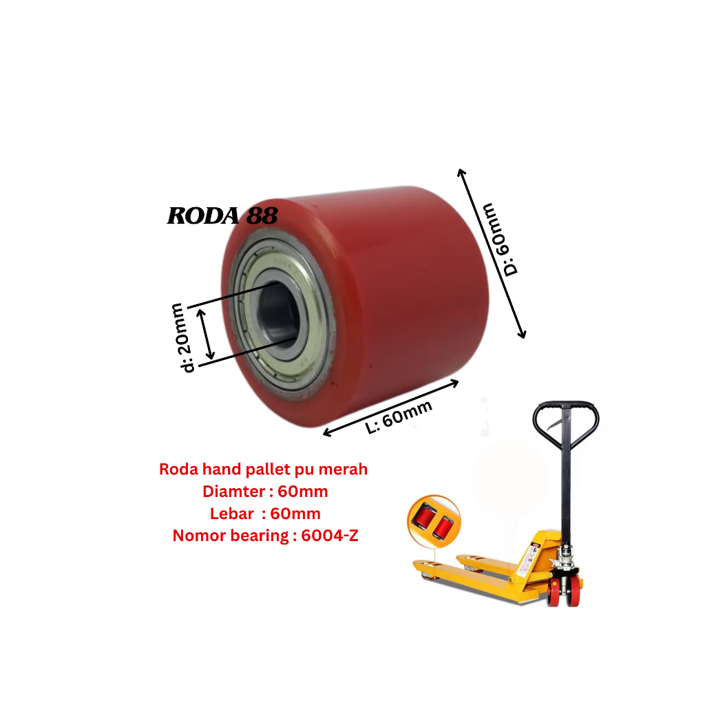 Jual Roda Hand Pallet pu Merah Taiwan All Ukuran (Dm: 60-80, L: 50-100 ...