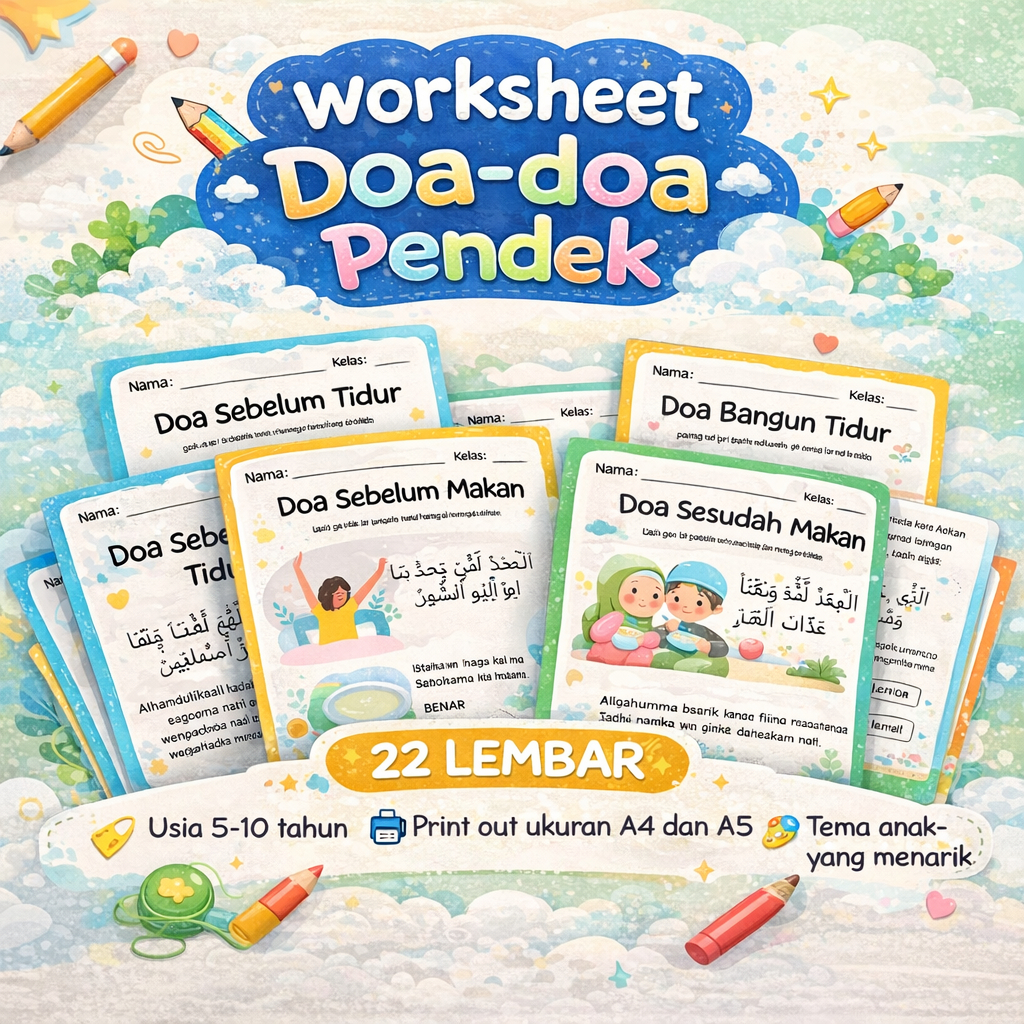 Jual PRINT OUT 22 Lembar Worksheet Doa Doa Pendek - Lembar Kerja anak ...