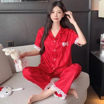 Clave DC Piyama Satin Polos Lengan Pendek Celana Panjang Import