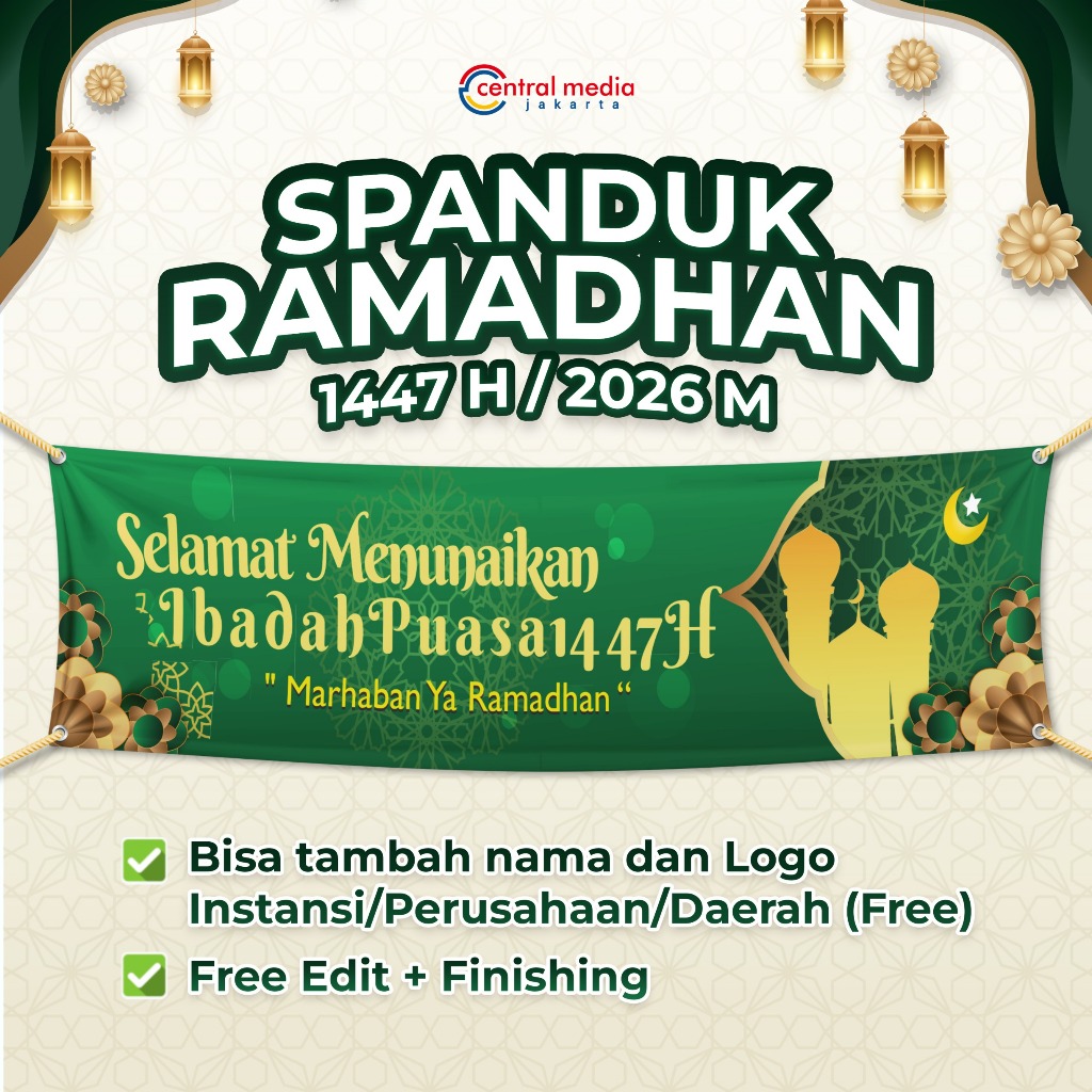 Spanduk Ramadhan 1447 H Custom Nama Instansi Banner Selamat Puasa Ramadan 2026