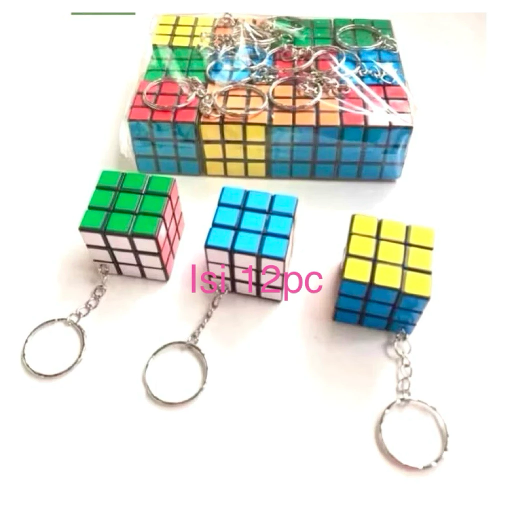 12pcs Gantungan Kunci Rubik Mini 3x3 Edukasi