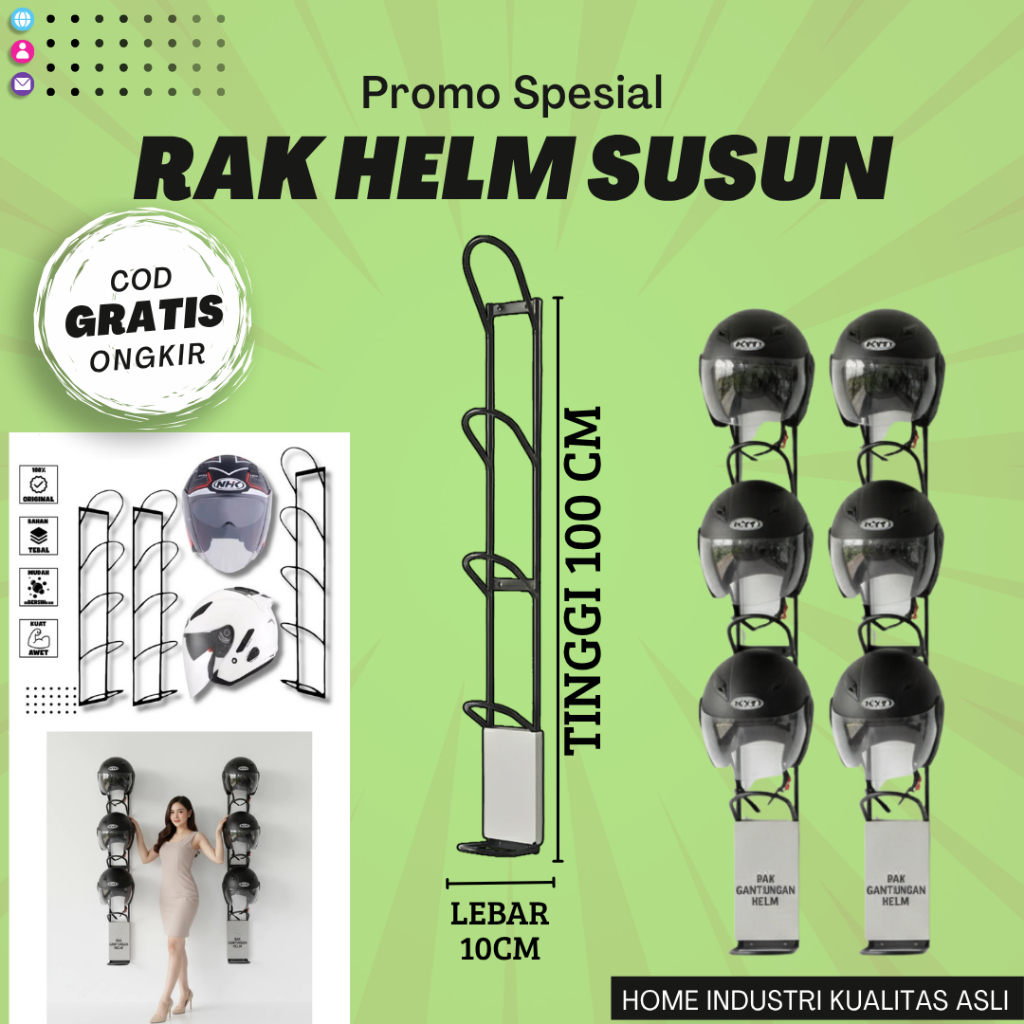 Jual RAK HELM GANTUNG BESI 5 SUSUN /RAK GANTUNGAN HELM KOKOH KUAT ...