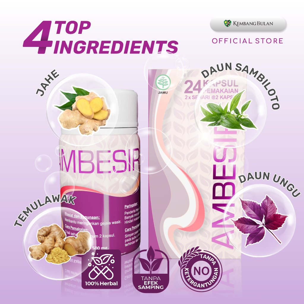 Kembang Bulan Ambesir isi 12 kapsul - Obat Herbal Daun Ungu Wasir Ambeien Ambeyen Paling Ampuh Original