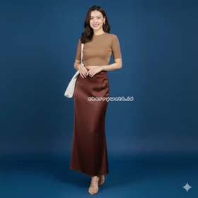 Rok Satin 95cm Satin Long Skirt Rok Satin Wanita Panjang 95cm