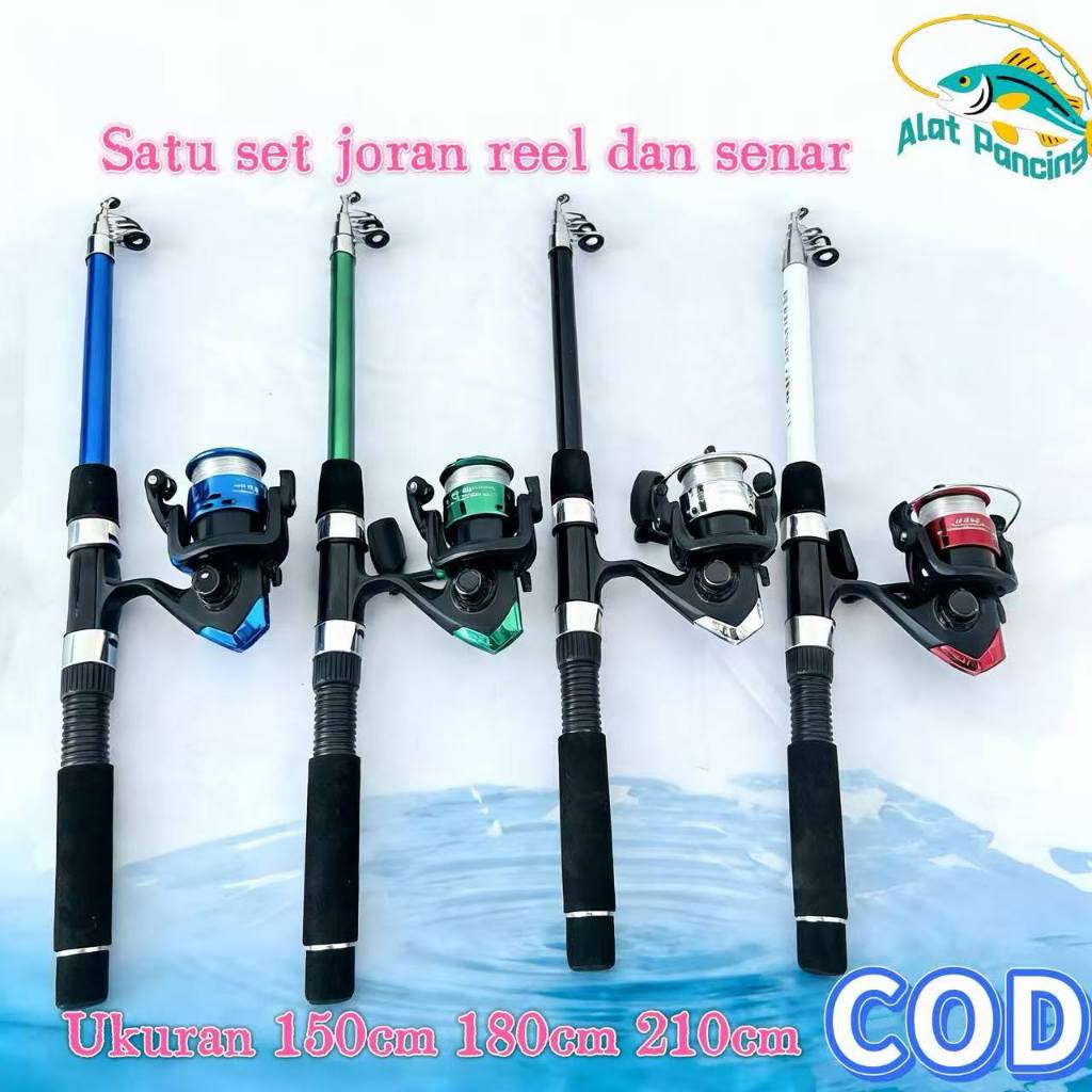 Satu Set Pancing lengkap dengan gulungan reel Harga murah meriah Super ringan & Mudah dibawa ke mana saja Panjang susut hanya 43 cm Tersedia 4 warna & 3 ukuran  Pilihan bebas sesuai dengan variasi yang anda inginkan