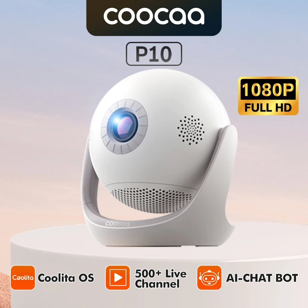 COOCAA Proyektor P10 dengan desain portabel dan kualitas gambar jernih untuk hiburan rumah 4K